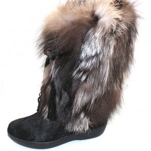 Pajar "Foxtrot" Fur & Suede Tassel Dark Brown Tall Boots